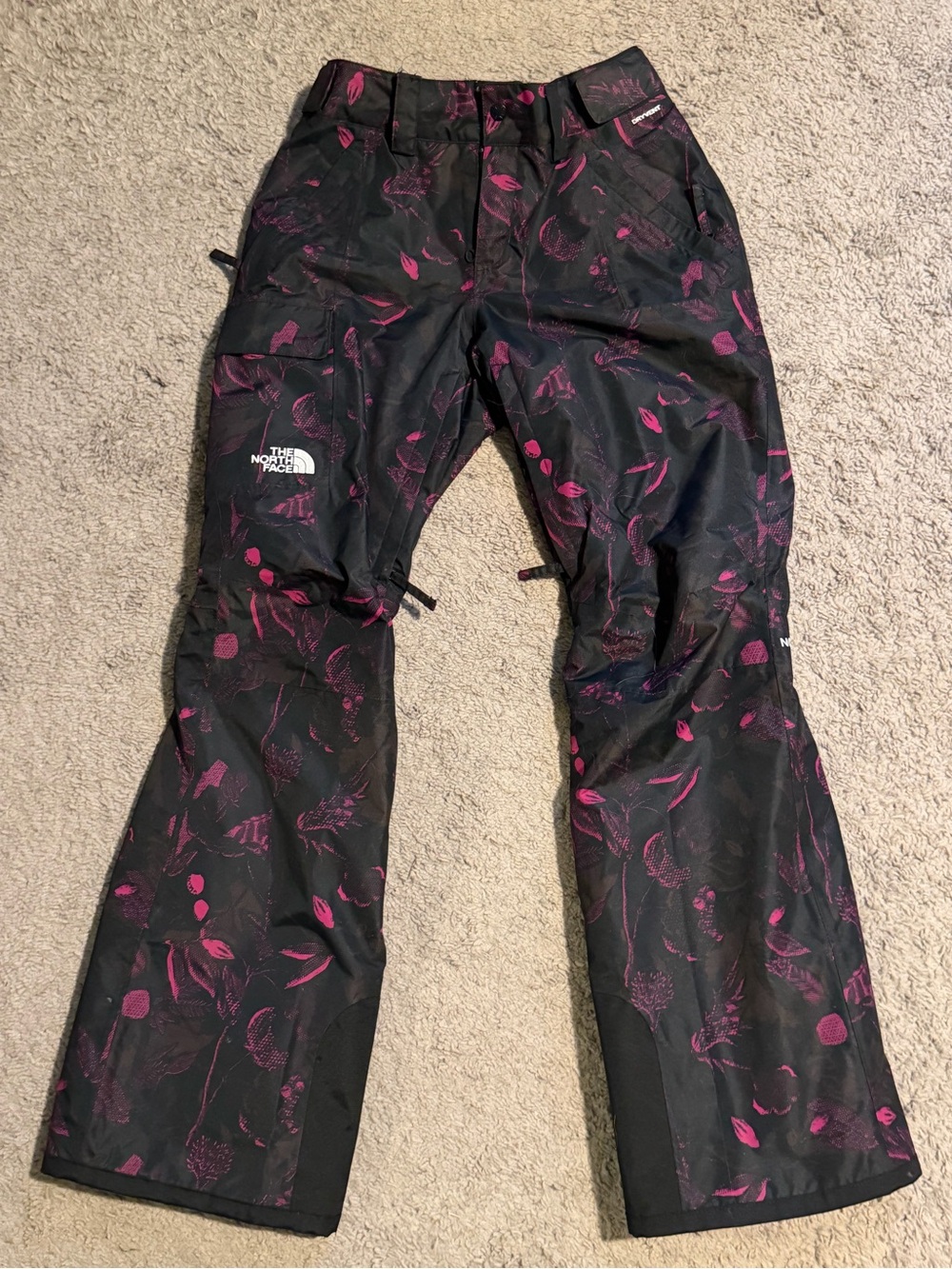 The North Face Black Snow Pants with Pink Floral Pattern